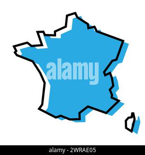 France - solid black outline border map of country area. Simple flat ...