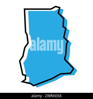 Ghana country simplified map. Blue silhouette with thick black contour outline isolated on white background. Simple vector icon Stock Vector