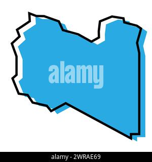 Libya country simplified map. Blue silhouette with thick black contour outline isolated on white background. Simple vector icon Stock Vector