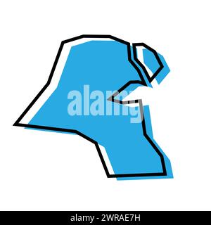 Kuwait country simplified map. Blue silhouette with thick black contour outline isolated on white background. Simple vector icon Stock Vector