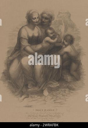 Holy Family with John the Baptist and Elisabet, Holy Family (title on object), Text in English in the bottom margin., print maker: Anker Smith, after drawing by: Leonardo da Vinci, Anker Smith, 1769 - 1798, paper, etching, engraving, height 689 mm × width 509 mm, print Stock Photo