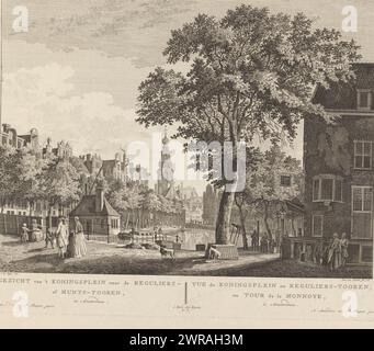 View of the Koningsplein and the Munttoren, View from 't Koningsplein to the Reguliers- or Munts-Tooren, in Amsterdam / Vue du Koningsplein au Reguliers-Tooren, ou Tour de la Monnoye, à Amsterdam (title on object), print maker: Paulus van Liender, after drawing by: Jan de Beijer, publisher: Pierre Fouquet, publisher: Amsterdam, publisher: Paris, 1760 - 1783, paper, etching, height 295 mm × width 343 mm, print Stock Photo