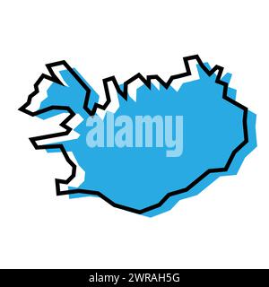 Iceland country simplified map. Blue silhouette with thick black contour outline isolated on white background. Simple vector icon Stock Vector