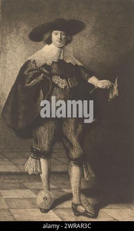 Portrait of Marten Soolmans, print maker: Léopold Flameng, after painting by: Rembrandt van Rijn, 1879, paper, etching, drypoint, height 265 mm × width 170 mm, print Stock Photo
