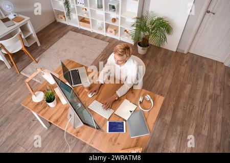 Mature female programmer working with computer at table in office Stock Photo