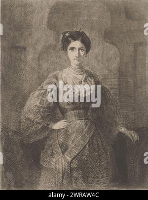 Portrait of an unknown young woman in Turkish traditional costume, print maker: Adolphe Alexandre Dillens, 1831 - 1877, paper, etching, height 250 mm × width 182 mm, print Stock Photo