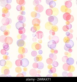 Abstract watercolor background. Hand drawn purple orange pink circles stains elements seamless pattern. Watercolour pastel warm colors texture. Print Stock Photo