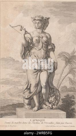 Africa, L'Afrique (title on object), The four continents (series title), print maker: Louis Desplaces, after sculpture by: Gilles Guérin, publisher: Nicolas de Beauvais, Paris, 1697 - 1739, paper, engraving, etching, height 285 mm × width 182 mm, print Stock Photo