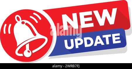 Modern label  New Update with bell. Banner with notification bell, announcement for new update. Vector on transparent background Stock Vector
