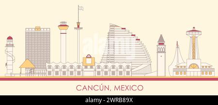 Cartoon Skyline panorama of city of Cancun, Mexico - vector illustration Stock Vector