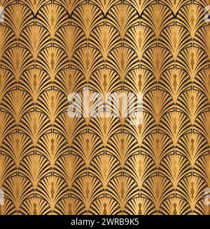 Gold Geometric Art Deco Pattern Design with Black Ornaments Stock Vector