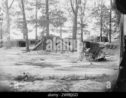 Petersburg, Virginia. Bomb-proofs in front of Petersburg. (Photographic wagon, Engineer Department shown), 1865, United States, History, Civil War, 1861-1865, Glass negatives, 1860-1870, Stereographs, 1860-1870, 1 negative: glass, stereograph, wet collodion, 4 x 10 in Stock Photo