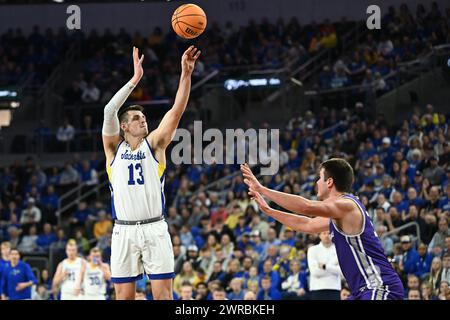 South Dakota State Jackrabbits forward Luke Appel (13) shoots a jump shot during an NCAA men's basketball semi-final between the University of St. Thomas-Minnesota Tommies and the South Dakota State Jackrabbits during the Summit League Championships at the Denny Sanford PREMIERE Center in Sioux Falls, SD on Monday, March 11, 2024. Russell Hons/CSM Stock Photo