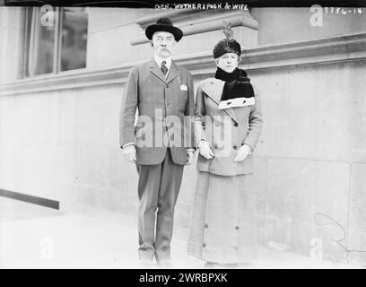 Gen. Wotherspoon & wife, Photograph shows United States Army General William Wallace Wotherspoon (1850-1921) and his wife Mary C. (Adams) Wotherspoon. General Wotherspoon served as New York Superintendant of Public works from 1915 to 1920., 1915 Jan. 12, Glass negatives, 1 negative: glass Stock Photo