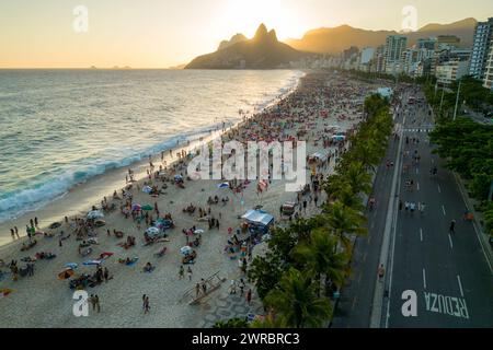 High Angle View of Ipanema Beach in Rio de Janeiro by Sunset Stock Photo
