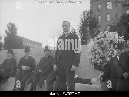 Mitchel at Straus Memorial, Photograph shows Nayor John Purroy Mitchel (1879-1918) at the dedication of Straus Memorial Park in New York City on April 15, 1915, the third anniversary of the death of Isidore and Ida Straus on the Titanic., 1915 April 15, Glass negatives, 1 negative: glass Stock Photo