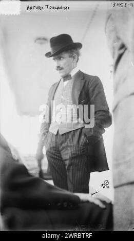 Arturo Toscanini, Photograph shows Italian conductor Arturo Toscanini (1867-1957) who was conductor of the Metropolitan Opera from 1908 to 1915, leaving New York in April, 1915., 1915 April 28, Glass negatives, 1 negative: glass Stock Photo