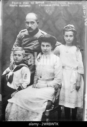 Prince Max of Baden, Pr'ss i.e., Princess Marie Alexandra, Prince Berthold, Princess Marie Louise, Photograph shows German prince and politician Maximilian Alexander Friedrich Wilhelm, Prince of Baden (1867-1929) with his wife Princess Marie Louise of Hanover and Cumberland (1879-1948), and their children, Princess Marie Alexandre of Baden (1902-1944) and Prince Berthold Margrave of Baden (1906-1963)., between ca. 1910 and ca. 1915, Glass negatives, 1 negative: glass Stock Photo