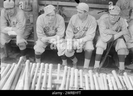 Babe Ruth, Bill Carrigan, Jack Barry, & Vean Gregg, Boston AL (baseball), 1915, Glass negatives, 1 negative: glass Stock Photo