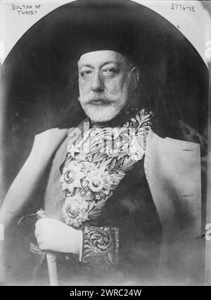 Sultan of Turkey, Photograph shows Mehmed V Reshad, 35th Ottoman sultan, who reigned from 1909 to 1918., ca. 1915, Glass negatives, 1 negative: glass Stock Photo