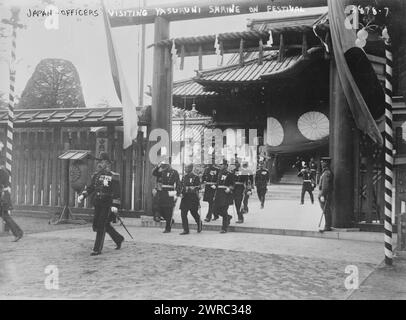 Japan - Officers visiting Yasukuni Shrine on festival, Photograph shows the Yasukuni Shrine, a Shinto shrine in Chiyoda, Tokyo, Japan which honors people who died in service of Japan., between ca. 1915 and ca. 1920, Glass negatives, 1 negative: glass Stock Photo