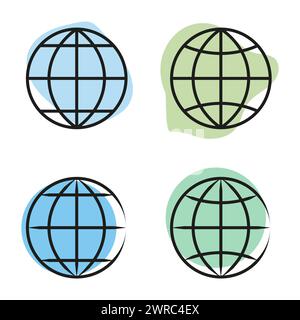 Global icons with shadows. Blue and green earth. Connectivity concept. Vector illustration. EPS 10. Stock Vector