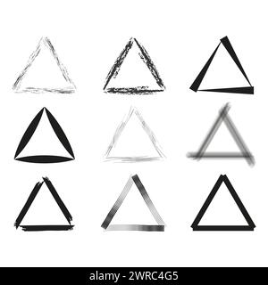 Artistic triangles with varied strokes. Geometric shape diversity. Simple and abstract design. Vector illustration. EPS 10. Stock Vector