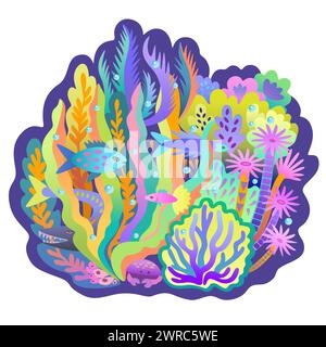 Abstract coral reef illustration. Colorful seamless pattern with neon and psychedelic bright colors. Vector decorative background. Stock Vector