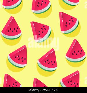 Seamless pattern with watermelon pieces in trendy 3d style. Vector background for design. Stock Vector