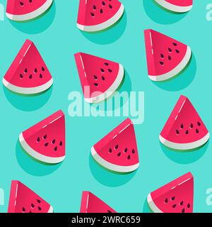 Seamless pattern with watermelon pieces in trendy 3d style. Vector background for design. Stock Vector