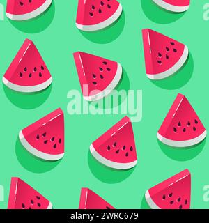 Seamless pattern with watermelon pieces in trendy 3d style. Vector background for design. Stock Vector