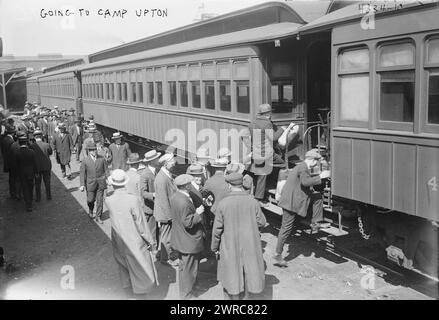 Going to Camp Upton, Photograph shows American recruits going to Camp Upton, a U.S. Army installation located on Long Island, in Yaphank, New York, during World War I., 1917 September, World War, 1914-1918, Glass negatives, 1 negative: glass Stock Photo