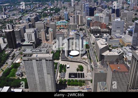 Toronto, Ontario / Canada - Jun16, 2009:  Bird's-eye view of Toronto from Queen Street looking north.  Aerial view over the city center Stock Photo