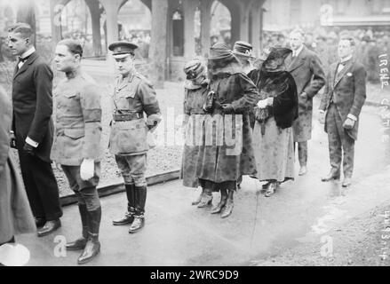 Irene Castle, Photograph shows ballroom dancer Irene (Foote) Castle (1893-1969) (with veil over her face) at the funeral of her husband Vernon Castle (1887-1918) who died in an airplane crash. The funeral took place on February 19, 1918 in New York City., 1918 Feb. 19, Glass negatives, 1 negative: glass Stock Photo