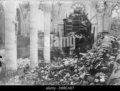 Organ in cathedral at Peronne, Photograph shows an organ in the ruins of the church of Saint-Jean-Baptiste de Péronne in Péronne, France during World War I., between ca. 1915 and 1918, World War, 1914-1918, Glass negatives, 1 negative: glass Stock Photo