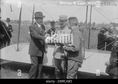 Patten & Lieut. Webb, Photograph shows Thomas Patten, New York City postmaster with pilot Torrey Webb who flew a Curtiss Jenny JN-4H airplane between New York City and Bustleton airfield near Philadelphia on May 15, 1918 as one of the first regularly scheduled airmail flights in the United States., 1918 May 15, Glass negatives, 1 negative: glass Stock Photo