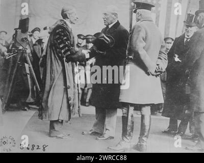 Dover, Lord Mayor & Wilson, Photograph shows left to right: Mayor Edwin W.T. Farley, President Woodrow Wilson, Prince Arthur (Duke of Connaught), and Rufus Isaacs (Lord Reading). President Wilson and Prince Arthur arrived in Dover, England on Dec. 26, 1918., 1918 Dec. 26, Glass negatives, 1 negative: glass Stock Photo