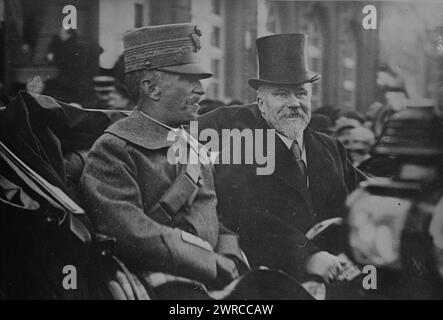King of Italy & Poincare, Photograph shows King Victor Emmanuel III (1869-1947) of Italy with Raymond Poincaré (1860-1934), President of France., 1918, Glass negatives, 1 negative: glass Stock Photo