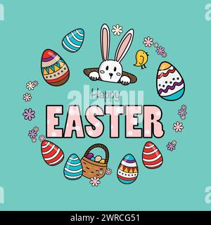 Happy Easter Poster with easter eggs. Easter greeting card Stock Vector