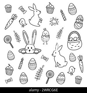 Easter icons doodles hand drawn. Vector illustration Stock Vector