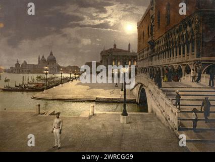 Doges' Palace and St. Mark's by moonlight, Venice, Italy, between ca. 1890 and ca. 1900., Italy, Venice, Color, 1890-1900 Stock Photo