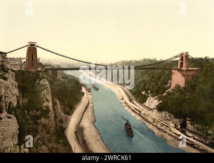 Clifton suspension bridge from the north cliffs, Bristol, England, between ca. 1890 and ca. 1900., England, Bristol, Color, 1890-1900 Stock Photo