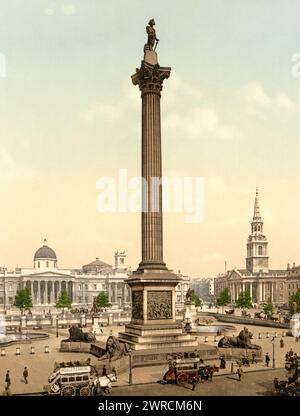 Trafalgar Square and National Gallery, London, England, between ca. 1890 and ca. 1900., England, London, Color, 1890-1900 Stock Photo