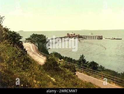 The pier, Weston-super-Mare, England, Image shows the Birnbeck Pier on the British Channel in Weston-super-Mare, North Somerset, England, which connects Birnbeck Island to the mainland., between ca. 1890 and ca. 1900., England, Weston-super-Mare, Color, 1890-1900 Stock Photo