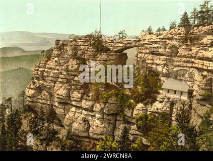 Prebischtor and the Kirkelstein, Bohemian Switzerland, Bohemia, Austro-Hungary, between ca. 1890 and ca. 1900., Color, 1890-1900 Stock Photo