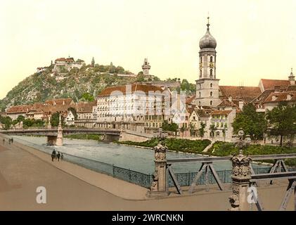 The Schlossberg from Hotel Florian, Styria, Austro-Hungary, between ca. 1890 and ca. 1900., Color, 1890-1900 Stock Photo