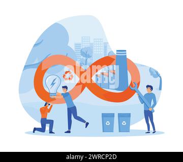 Circular economy, eco friendly energy production. industry development cycle with waste recycling. flat vector modern illustration Stock Vector