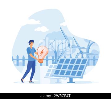 Circular economy. Sustainable economic growth, renewable energy sources, green electricity. flat vector modern illustration Stock Vector
