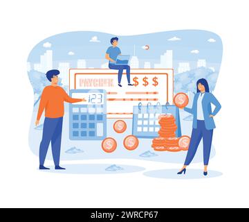Salary and payroll concept. Employee vector, calendar with paydays and salaries. flat vector modern illustration Stock Vector