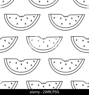 Watermelon pieces with seeds. Pulp bite. Summer seamless pattern. Bright berry background. Hand drawn vector illustration. wallpaper abstract print or Stock Vector